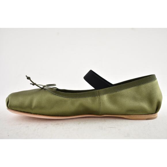 Miu Miu Satin Oliva Green Black White Logo Strap Ballet Ballerina Flats 37.5 - Picture 13 of 16